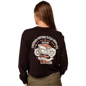 black Full tilt long-sleeve crop Fast Motors New York motorcycle shirt sz M